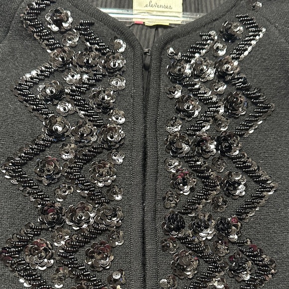 Elevenses Anthropologie Sequin Black Wool Crop Cardigan - Picture 5 of 6